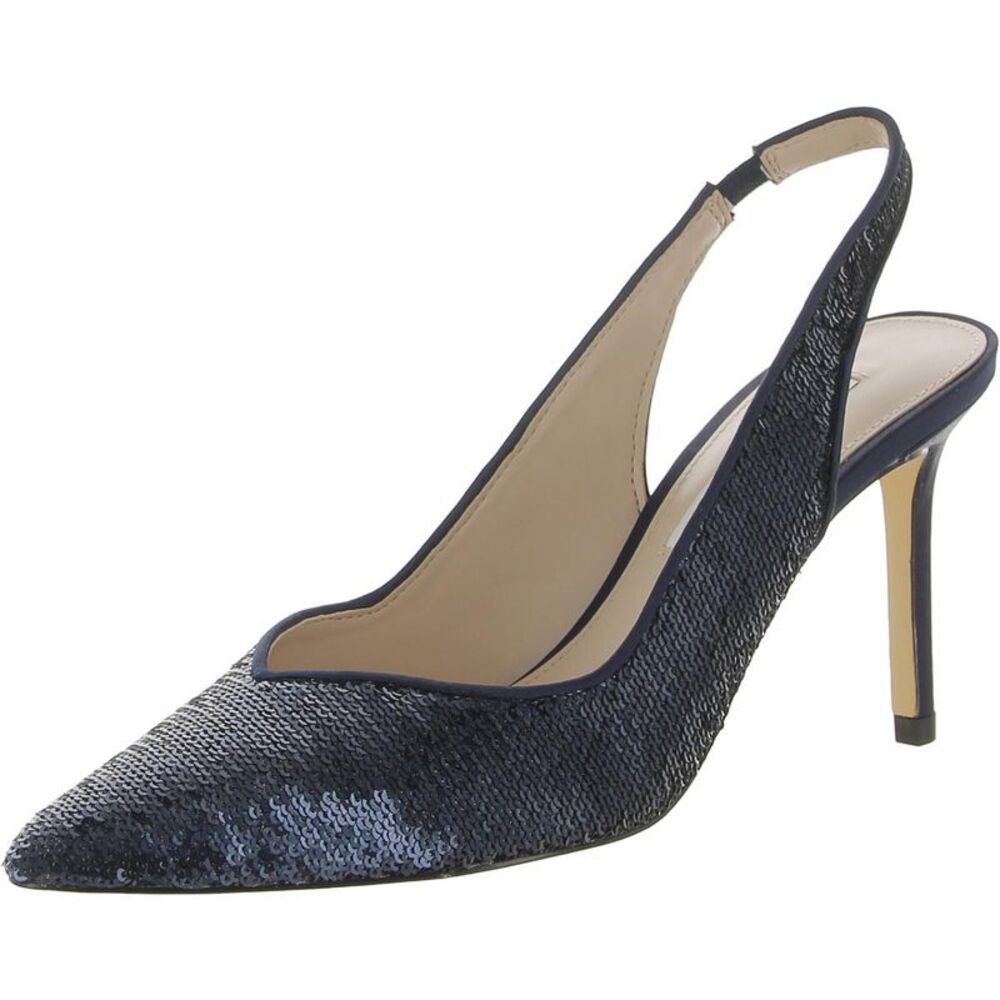 Nina Womens Nayla Navy Satin Stiletto Slip-On Slingback Heels Shoes NWT